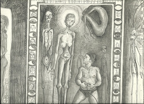 Death looks over the shoulder of a man using a Play Station